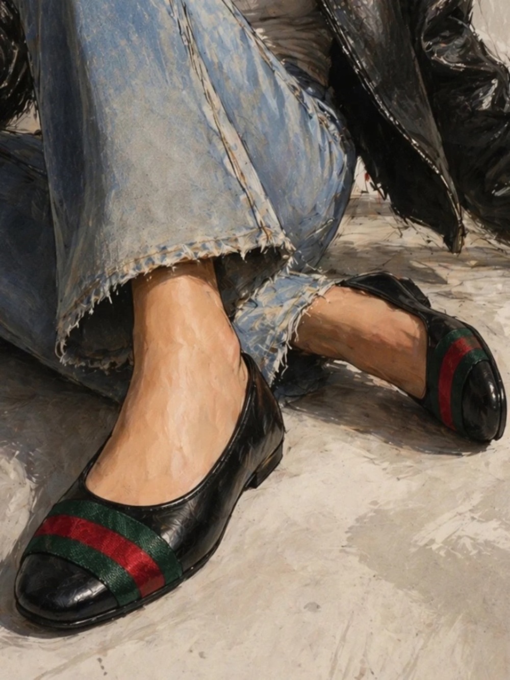 Gucci Ballet Flats 36.5 Black Leather Web Stripe Italy w Box & Dust Bag Chic - Picture 10 of 11